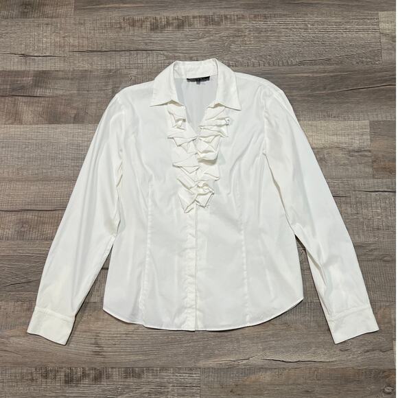 Lafayette 148 Ruffle Button Up Professional Shirt Size 6 Modern Contemporary Top - Picture 1 of 8